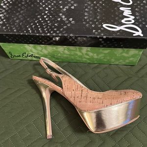 Cork Sam Edelman platform gold metallic sole.. NEW IN THE BOX!!